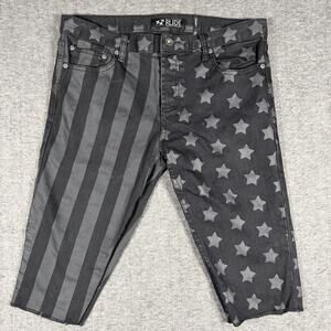 Rude Shorts Mens 32 Black Star Stripe Denim Bermuda Skinny Stretch Graphic Y2K